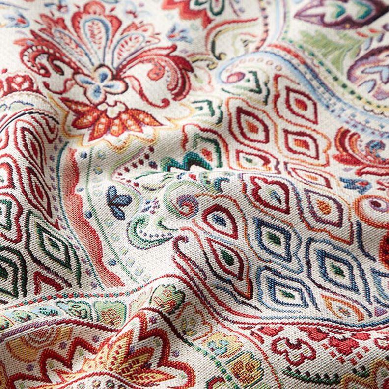 Tissu décoratif Gobelin Paisley coloré – écru,  image number 2