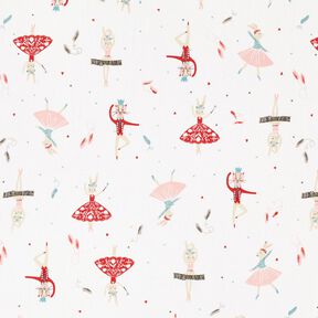 Tissu en coton Cretonne animaux dansants – blanc/rouge, 