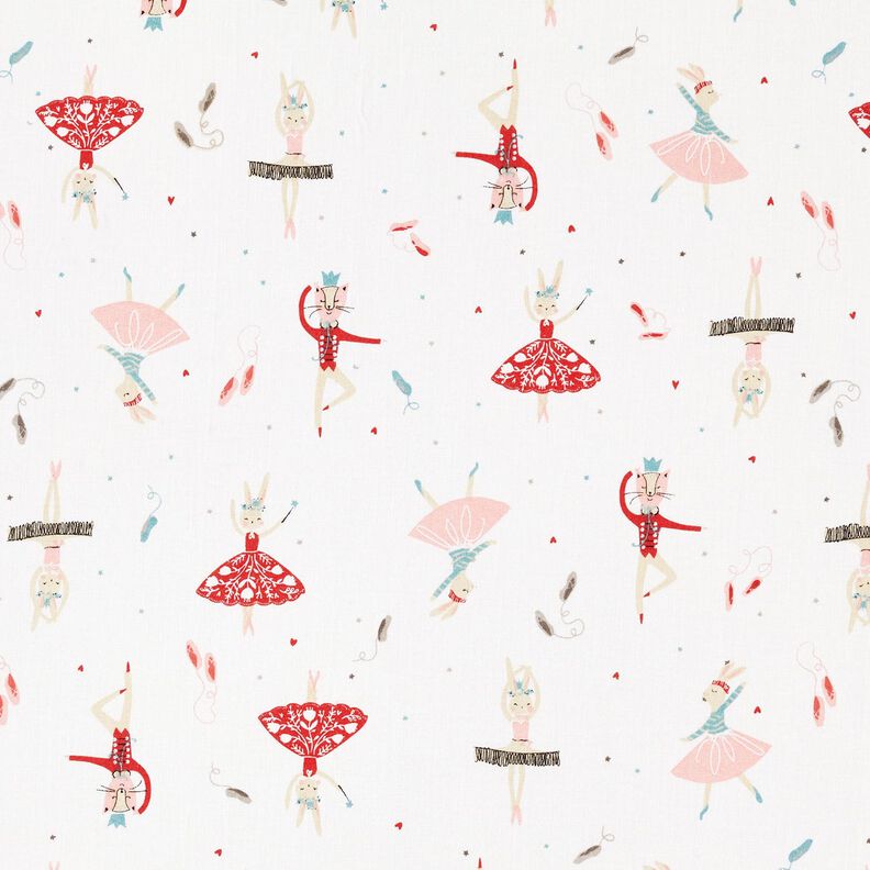 Tissu en coton Cretonne animaux dansants – blanc/rouge,  image number 1
