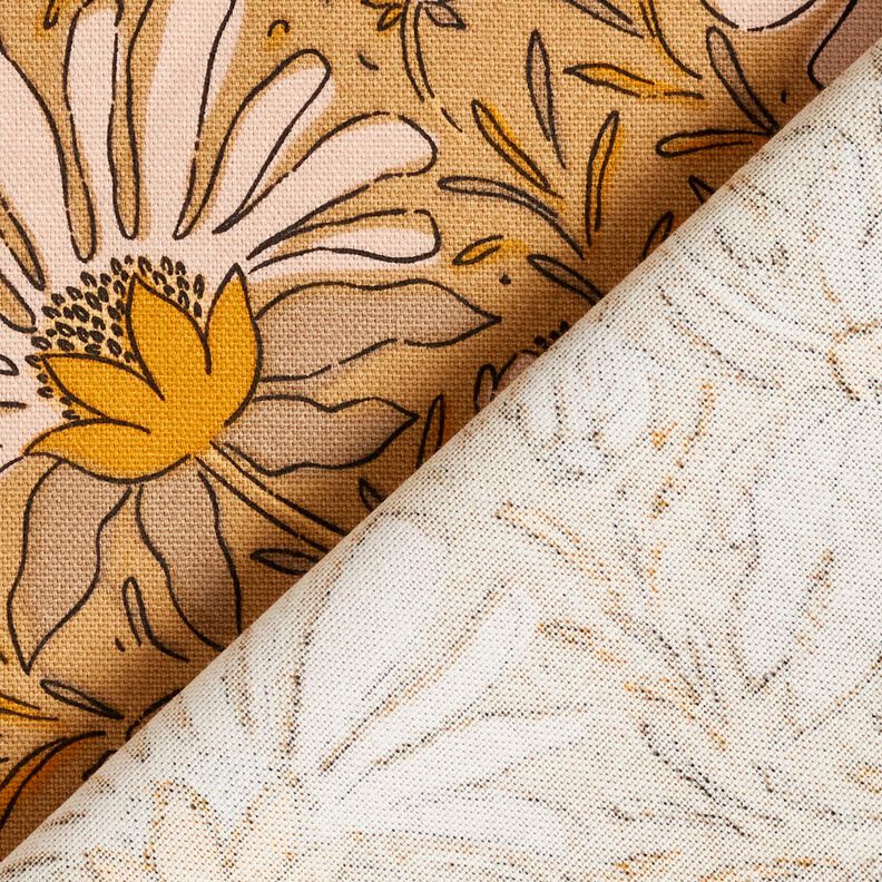 Tissu de décoration Semi-panama Grandes fleurs – beige foncé/jaune curry, image number 4