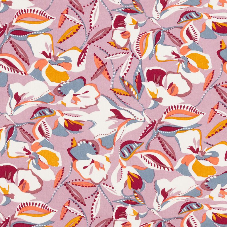 Tissu viscose fleurs et feuilles graphiques – écru/vieux rose foncé,  image number 1