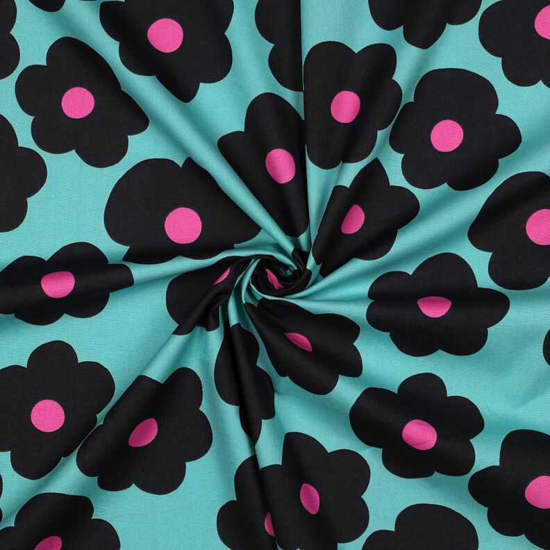 Popeline coton Big Flower | Nerida Hansen – turquoise clair/noir,  image number 3