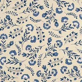Tissu de décoration Semi-panama petites fleurs – nature/bleu océan, 