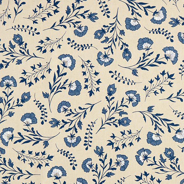 Tissu de décoration Semi-panama petites fleurs – nature/bleu océan,  image number 1