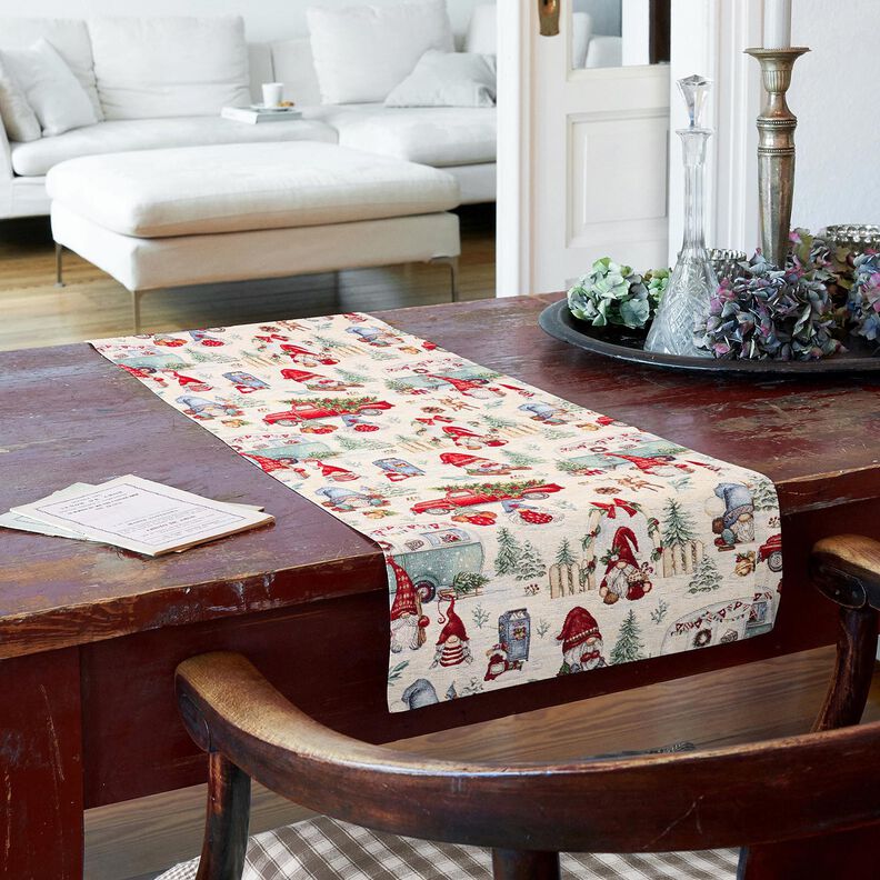 Tissu de décoration Gobelin Lutins de Noël – beige clair/rouge, image number 10