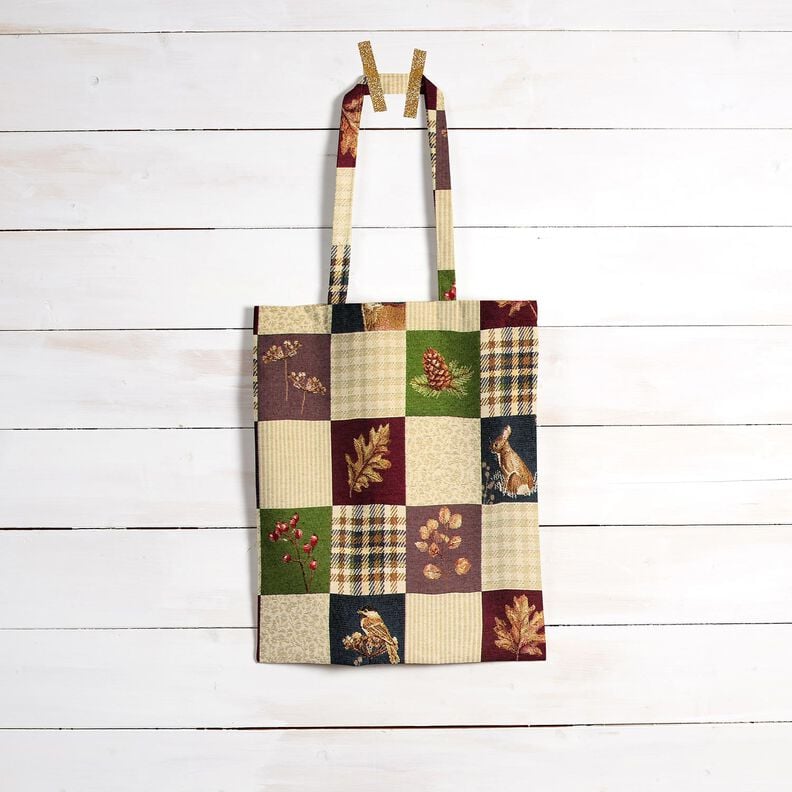 Tissu de décoration Gobelin patchwork automnal – beige clair/carmin,  image number 6