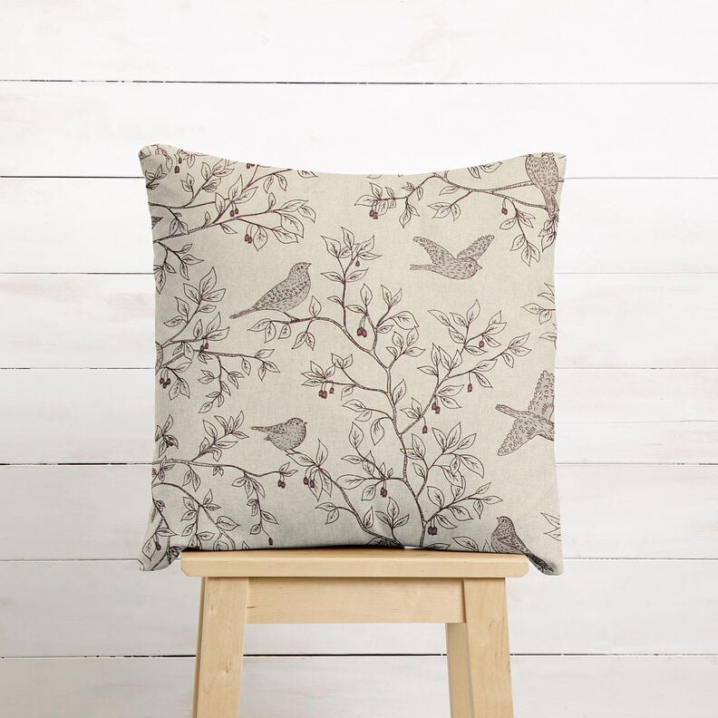 Tissu de décoration Semi-panama oiseaux chanteurs – nature/bordeaux,  image number 6