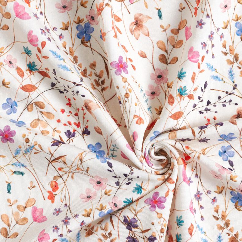 GOTS French Terry Sweat d’été Mer de fleurs séchées Impression numérique – ivoire, image number 3