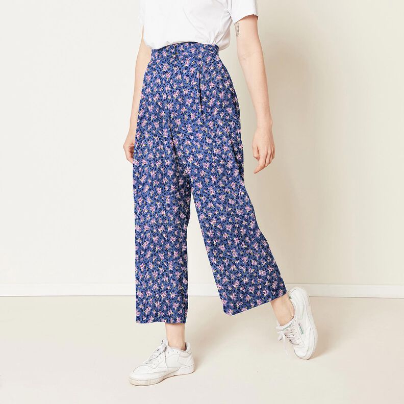Satin stretch Jacquard Bouquets de fleurs – bleu marine,  image number 5