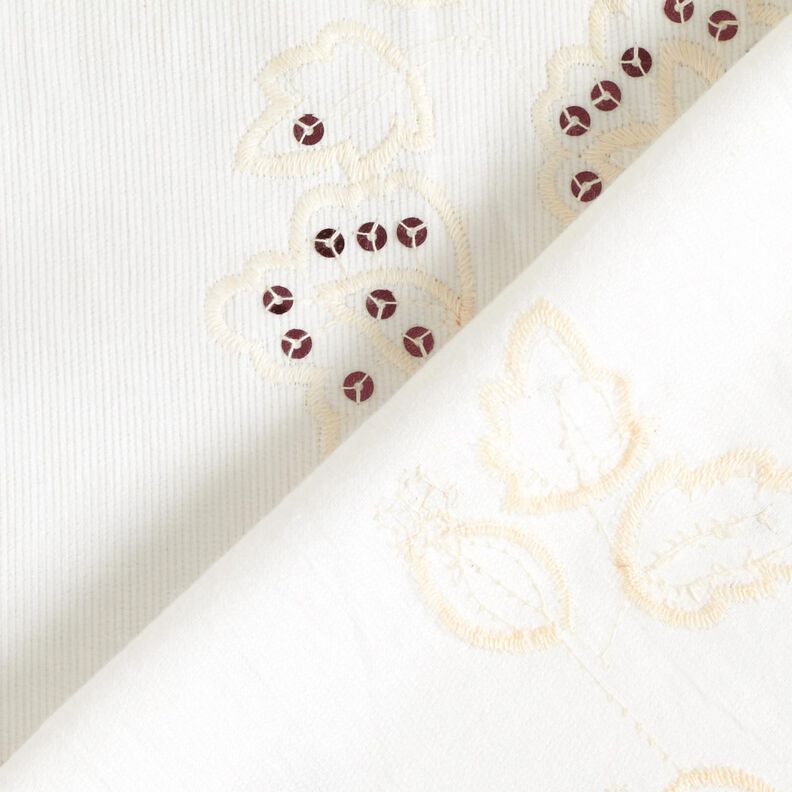 Velours à côtes fines avec fleurs en broderie et paillettes – crème,  image number 5