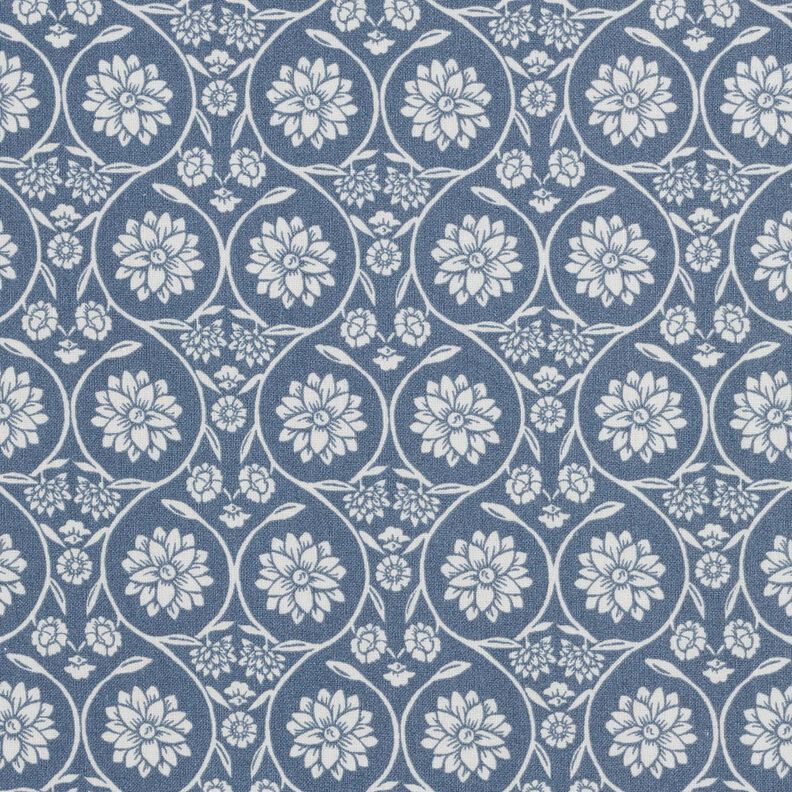 Tissu en coton Cretonne Fleurs et rameaux – gris bleu/blanc,  image number 1