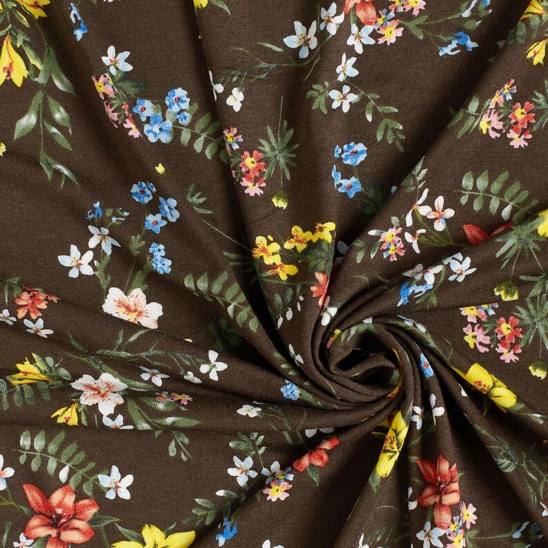 Jersey viscose Petites fleurs – marron foncé/rouge feu,  image number 3