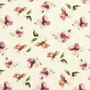 Mélange viscose lin fleurs aquarelles – nature/raisin, 