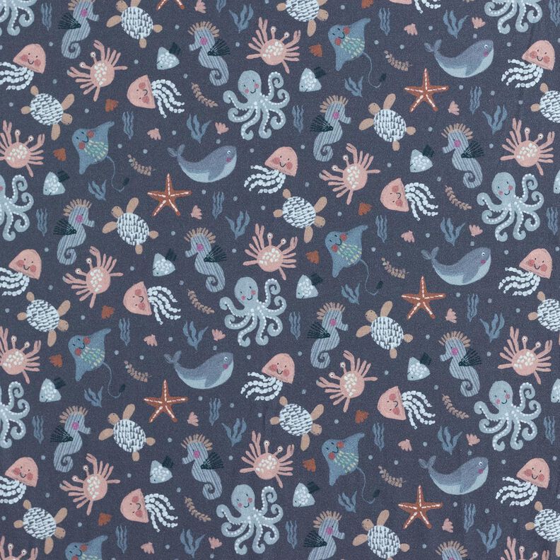 Jersey coton Jolies créatures marines Impression numérique | Poppy Fabrics – bleu nuit,  image number 1