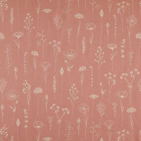 Tissu de décoration Semi-panama Fleurs délicates – vieux rose, 