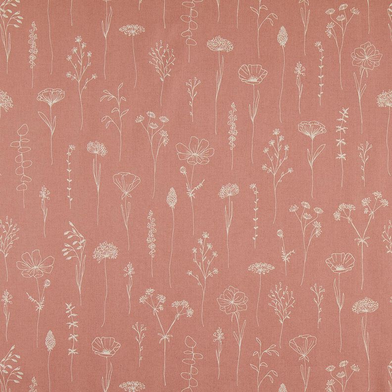 Tissu de décoration Semi-panama Fleurs délicates – vieux rose,  image number 1