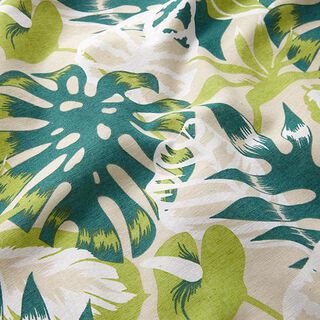 Tissu de décoration Canvas Feuilles de palmier – beige clair/vert genévrier, 