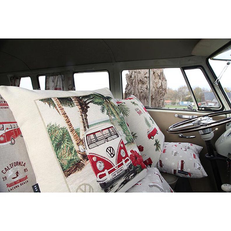Tissu de décoration Gobelin VW Bulli – nature/rouge,  image number 6