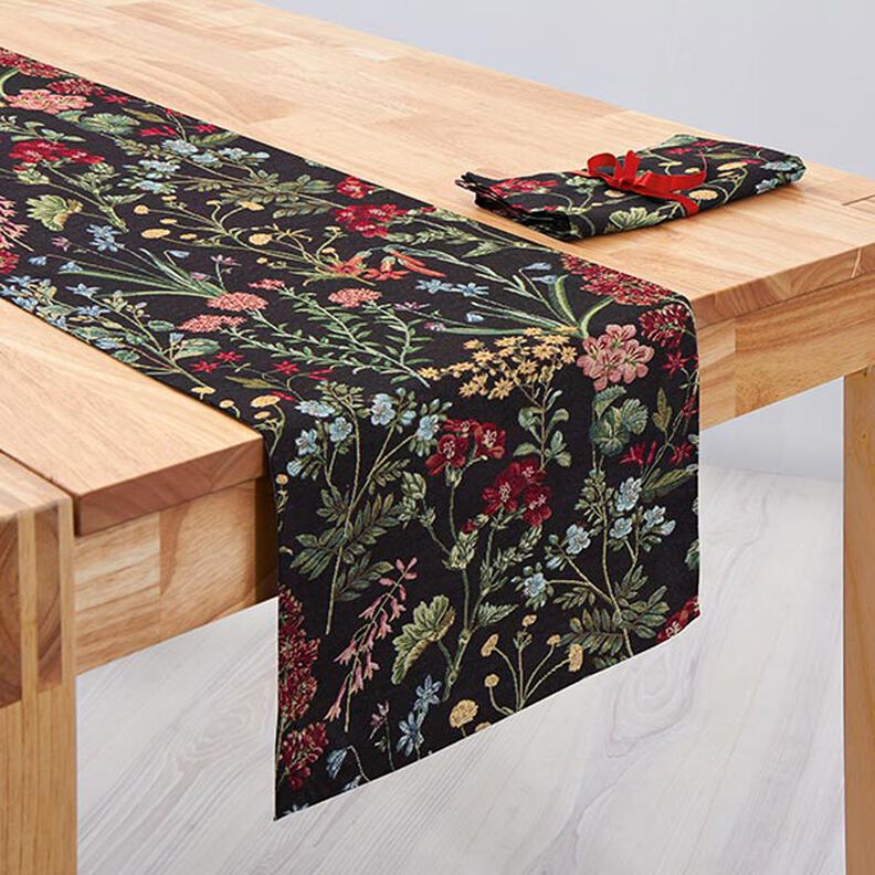 Tissu de décoration Gobelin prairie fleurie – noir,  image number 9