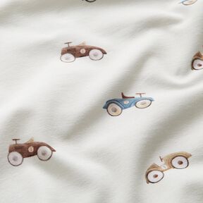GOTS Jersey coton Voitures-jouets rétro Impression numérique – ivoire, 
