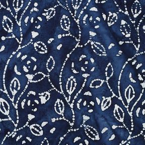 Voile de viscose batik branches de feuilles – indigo/blanc, 