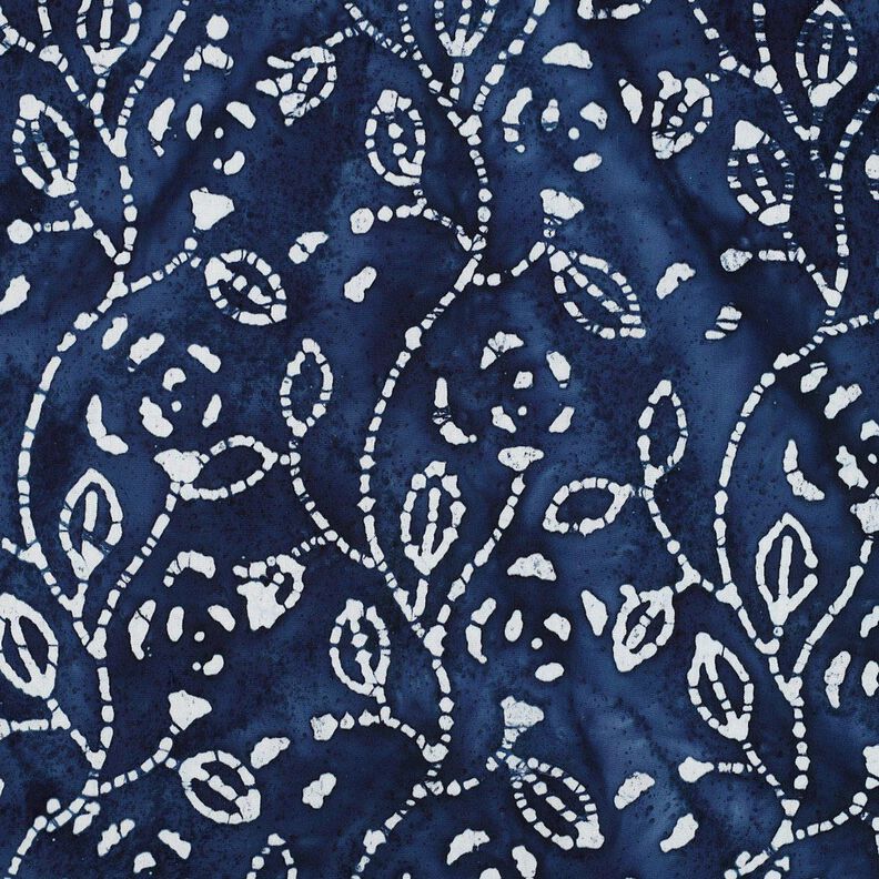 Voile de viscose batik branches de feuilles – indigo/blanc,  image number 1