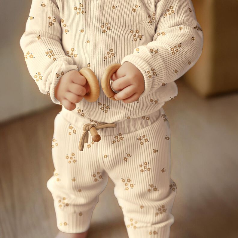 GOTS Jersey c&ocirc;tel&eacute; Streubl&uuml;mchen | Poppy Fabrics &ndash; cr&egrave;me/brun faon,  image number 7