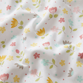 Popeline coton Pré de fleurs et points – blanc, 