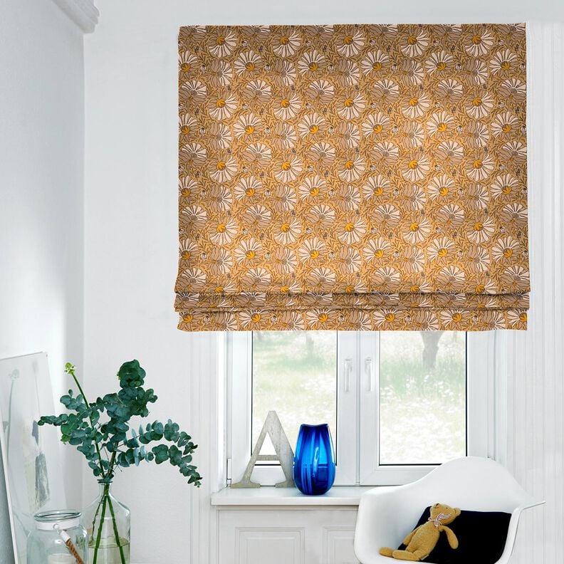 Tissu de décoration Semi-panama Grandes fleurs – beige foncé/jaune curry,  image number 5