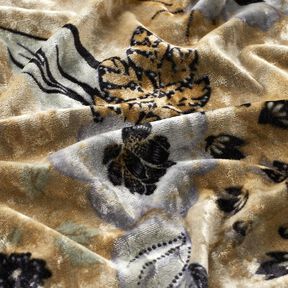 Panne de velours Fleurs anciennes – gris bleu/noir, 