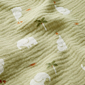 Tissu double gaze de coton Bébés éléphants – pistache, 