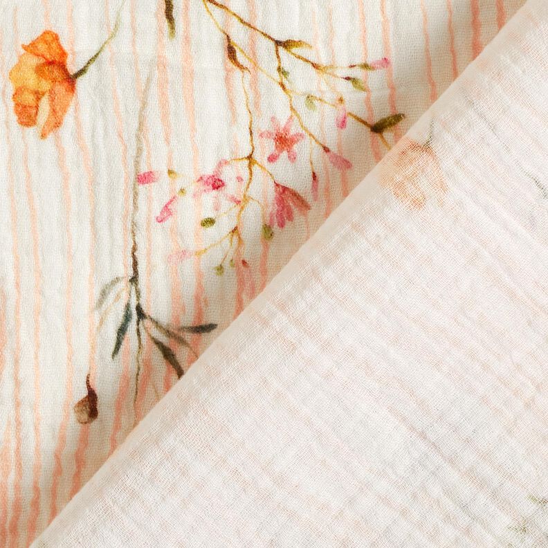 Tissu double gaze de coton Fleurs de printemps – écru/orange pêche,  image number 4