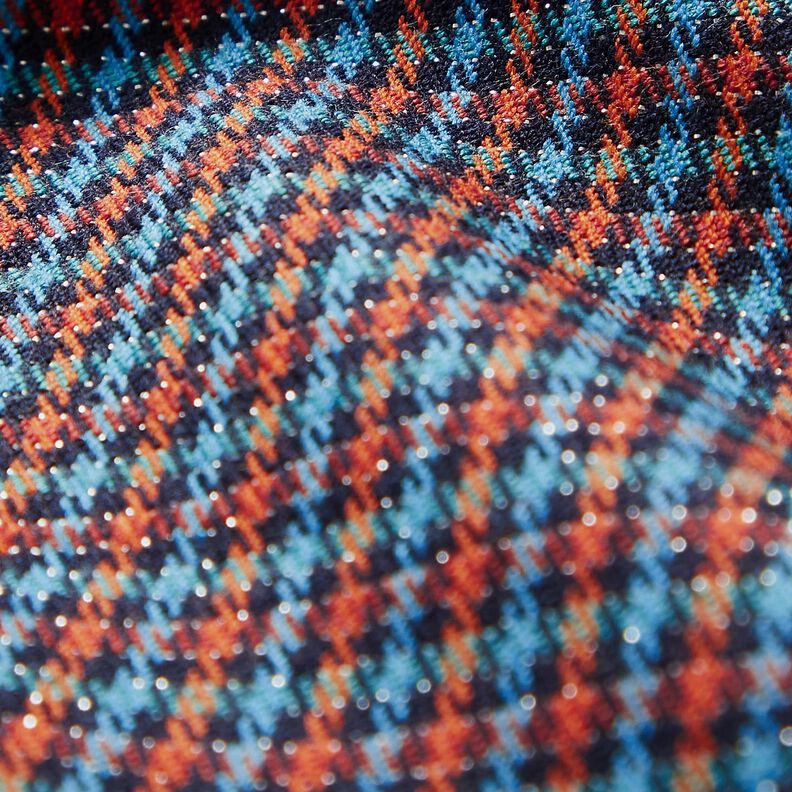 Mélange viscose Carreaux avec paillettes – turquoise/orange,  image number 5