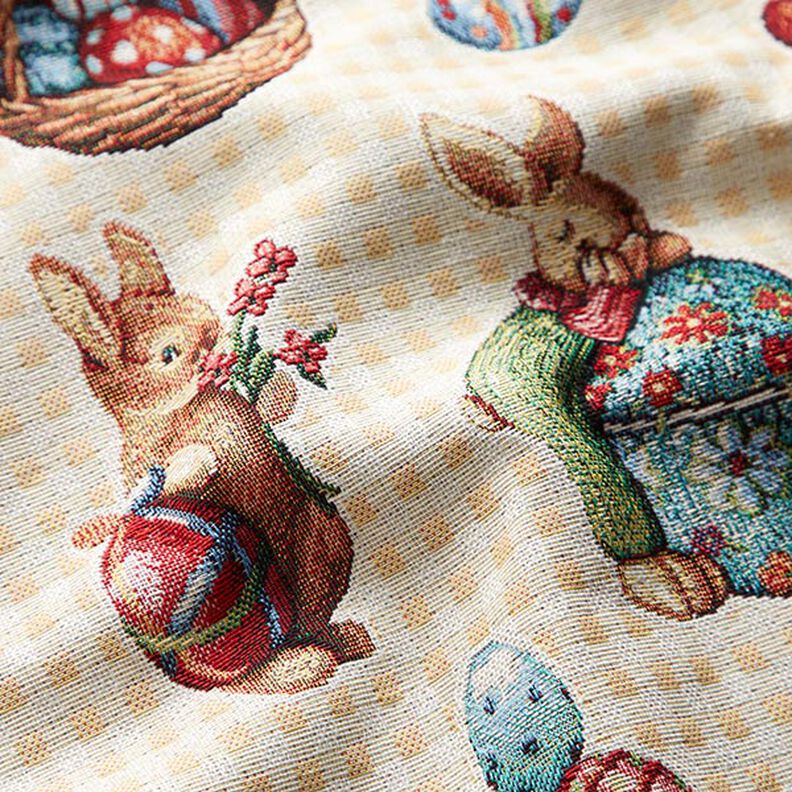 Tissu décoratif Gobelin petits lapins mignons – jaune clair,  image number 2