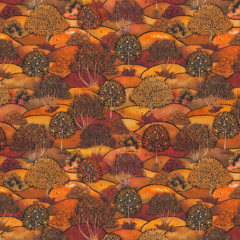 Tissu déco semi-panama Impression numérique paysage d’automne – bronze/orange,  image number 1