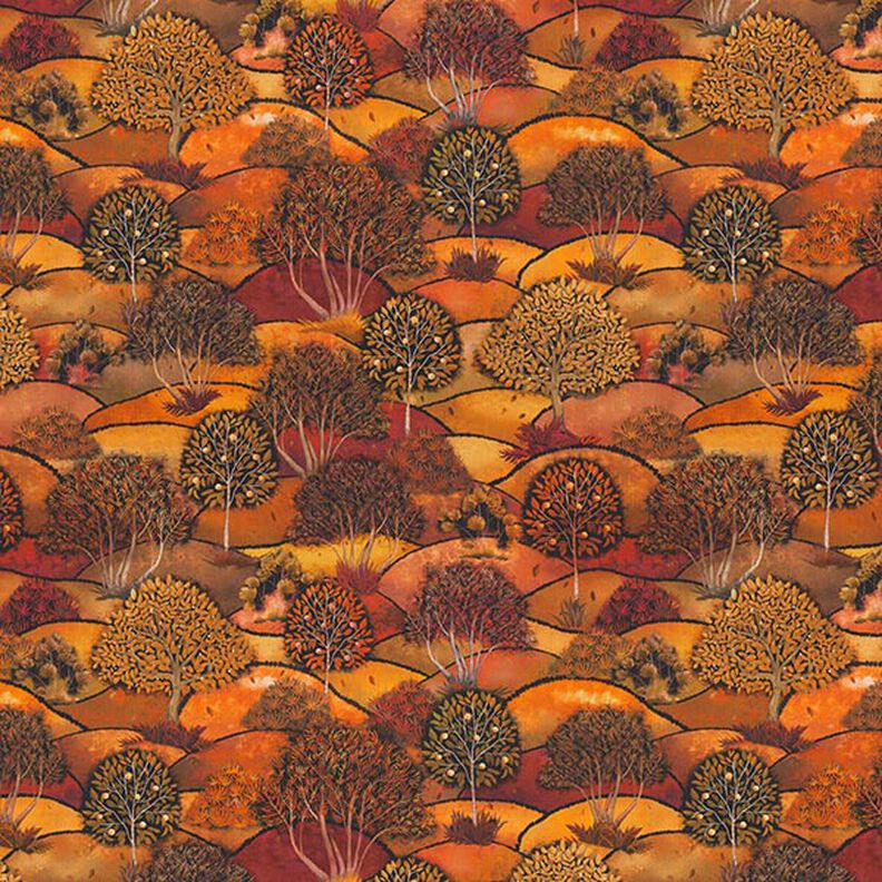 Tissu déco semi-panama Impression numérique paysage d’automne – bronze/orange, image number 1