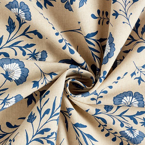 Tissu de décoration Semi-panama petites fleurs – nature/bleu océan,  image number 3