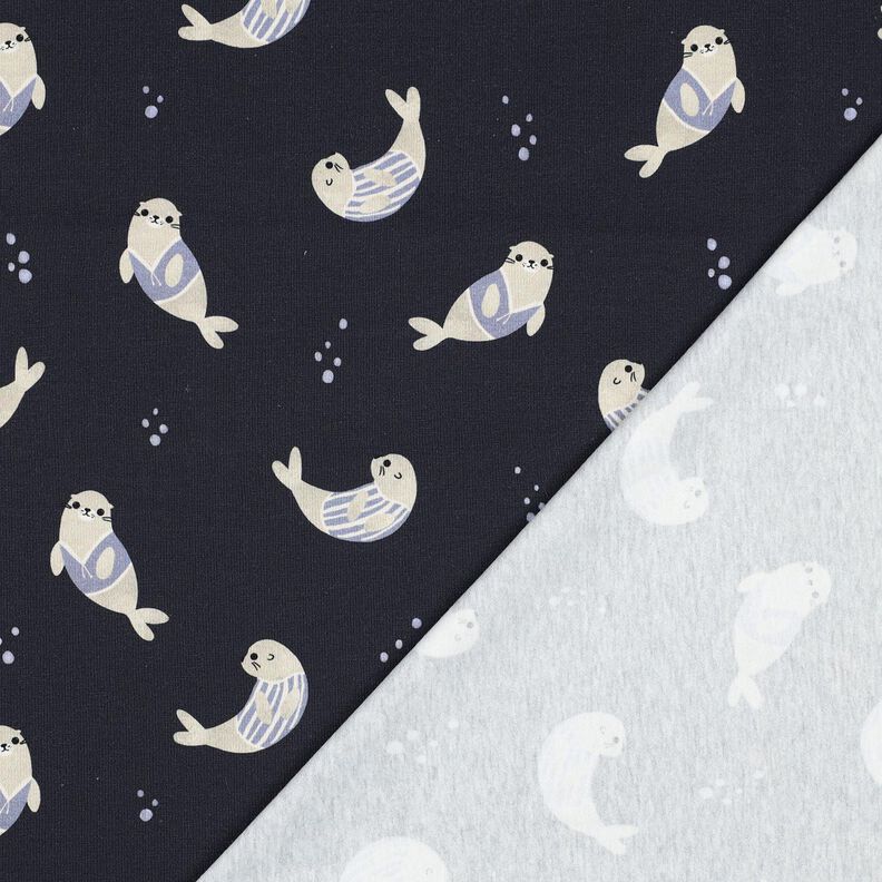 GOTS Jersey coton Phoques Impression numérique | Poppy Fabrics – bleu nuit/anémone,  image number 4