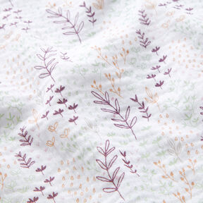 Tissu double gaze de coton Vrilles de feuilles – blanc/aubergine, 