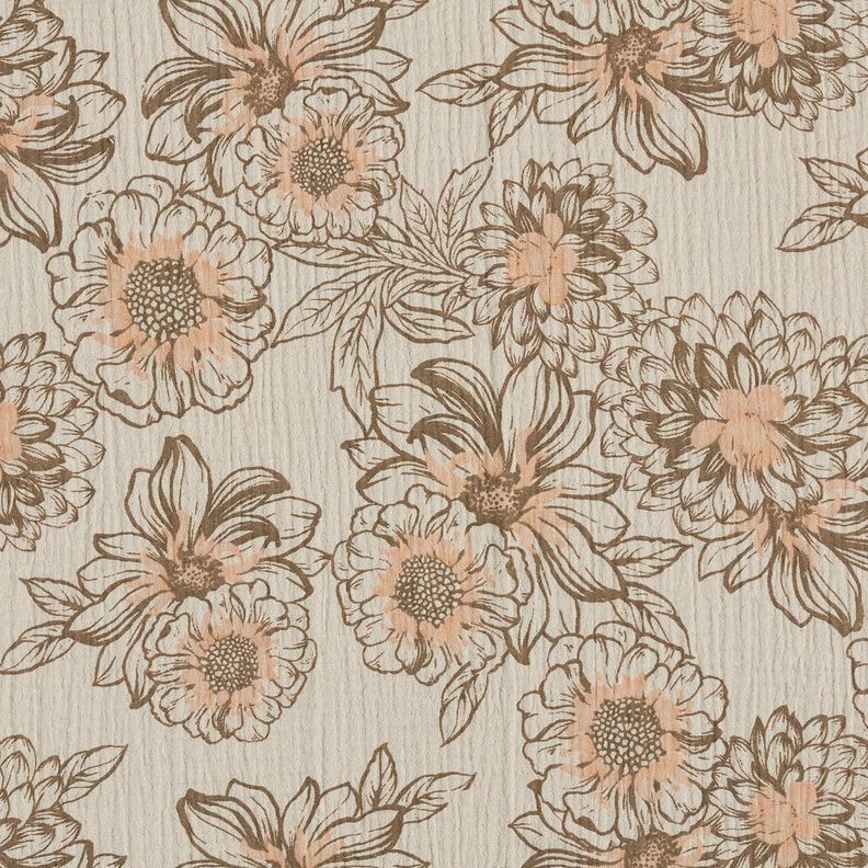 Tissu double gaze de coton Sommerblumen – taupe clair/marron moyen, image number 1