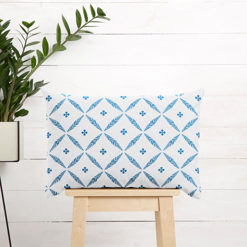 Tissu de décoration Sergé coton Losanges élégants – blanc/bleu, image number 6