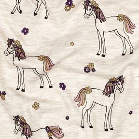 Jersey coton Cheval fleuri pailleté | Poppy Fabrics – nature/or, 