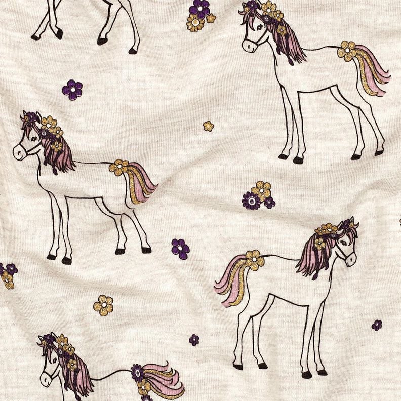 Jersey coton Cheval fleuri pailleté | Poppy Fabrics – nature/or, image number 2