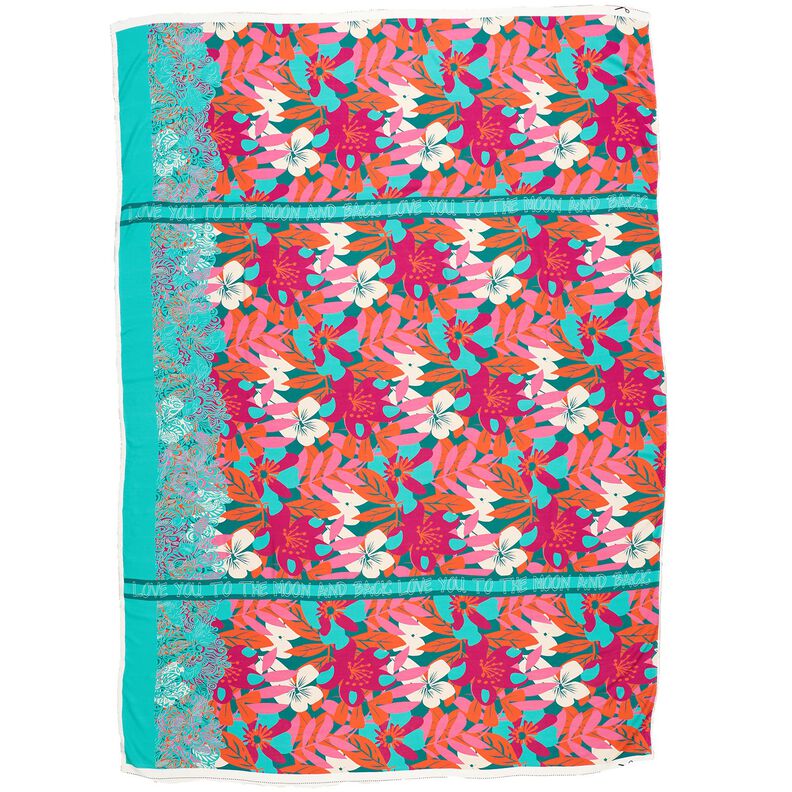 Viscose Voile grande bordure fleurie Panel – pétrole, image number 1