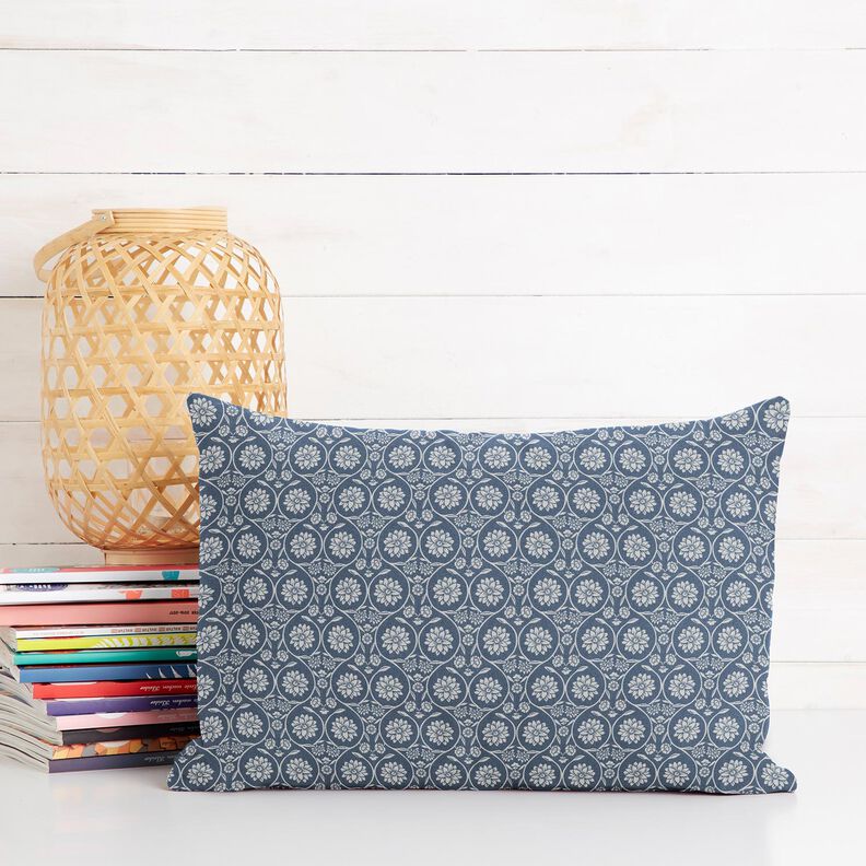 Tissu en coton Cretonne Fleurs et rameaux – gris bleu/blanc,  image number 6