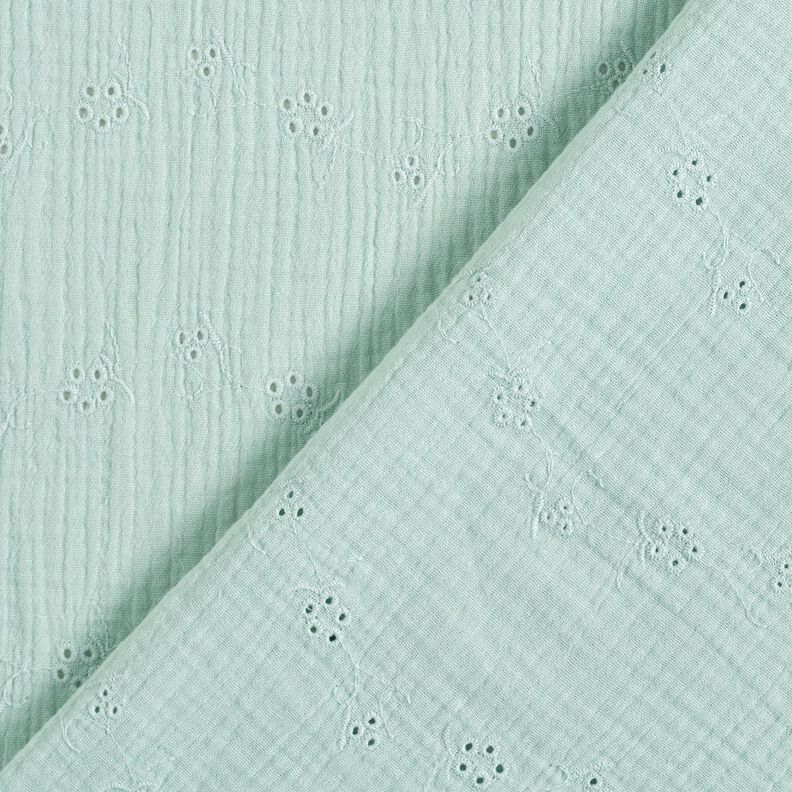 Tissu double gaze de coton Dentelle brodée Vrilles de fleurs – menthe clair,  image number 4