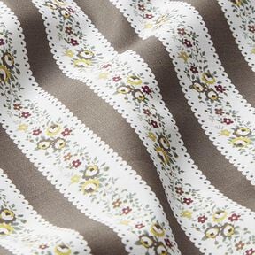 Popeline de coton Rayures fleuries – blanc/kaki, 