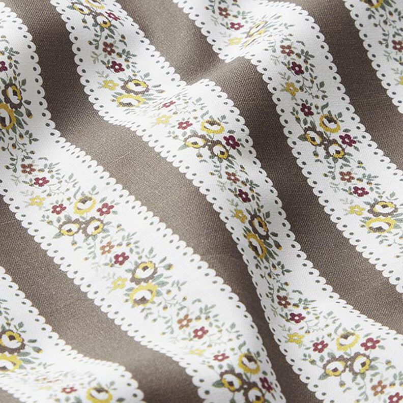 Popeline de coton Rayures fleuries – blanc/kaki, image number 2