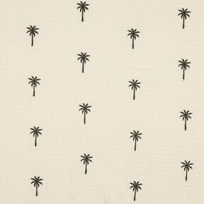 Tissu double gaze de coton Palmiers brodés  | Poppy Fabrics – écru/olive foncé, 