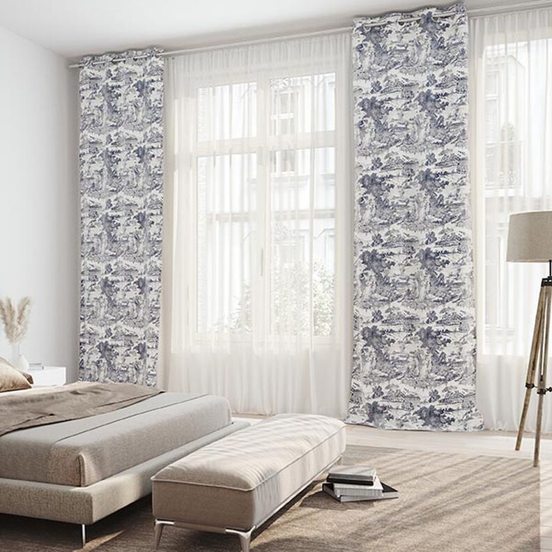 Tissu de décoration Semi-panama Toile de Jour – bleu marine/écru,  image number 4